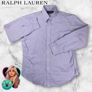 Ralph Lauren Dress Shirt Mens Medium Blue Pink Plaid Classic Fit Button Down